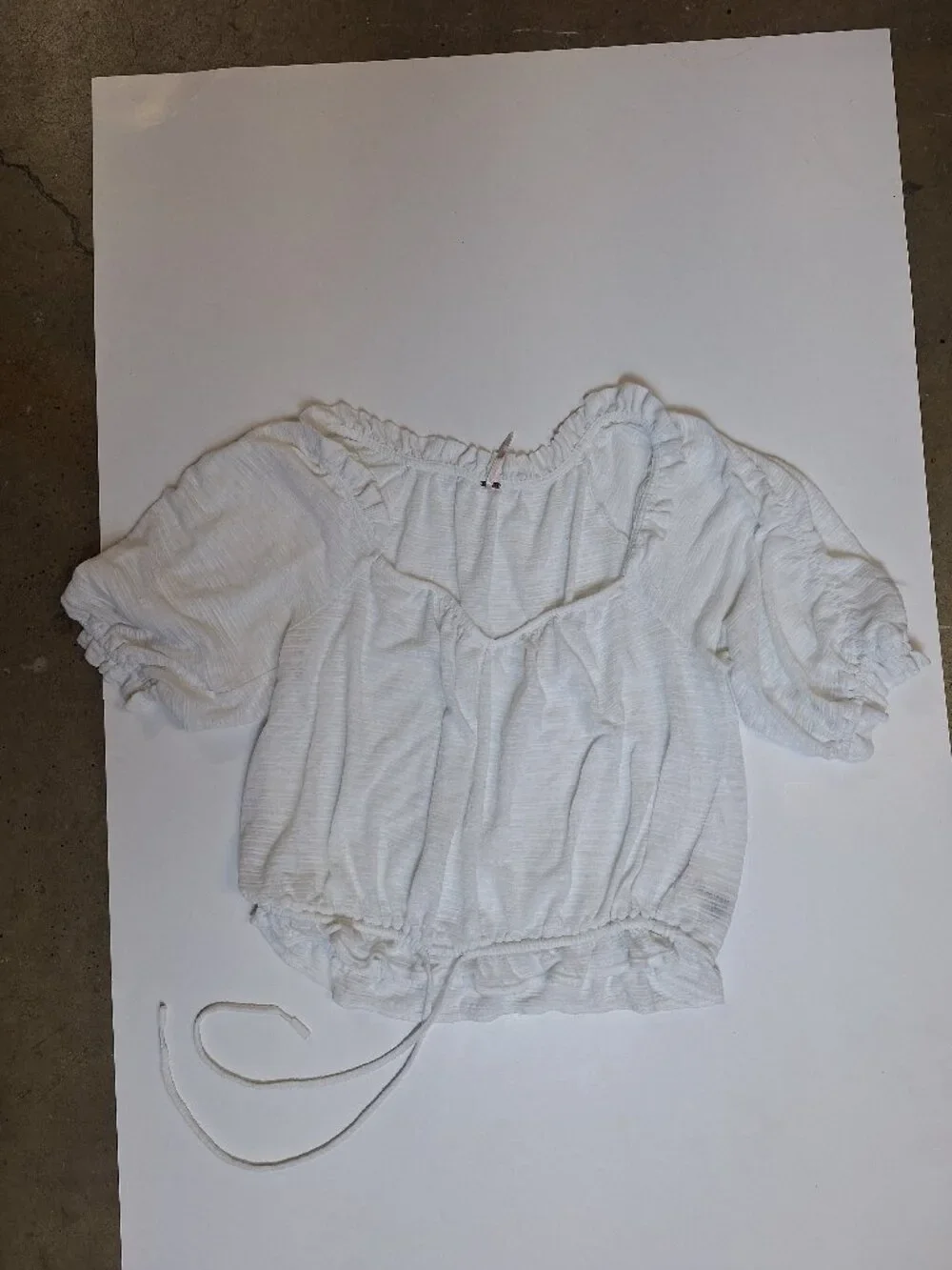 Free People White Dorothy Puff Sleeve Cinched Waist Crop Blouse L